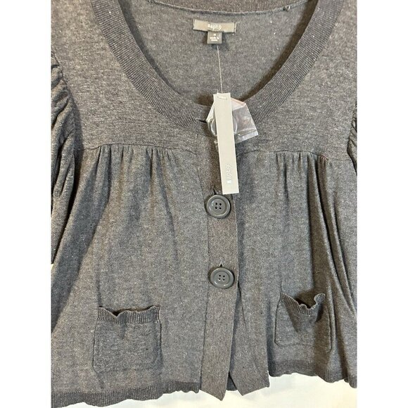 Apt 9 Womens Cardigan Sweater Small Ruched Sleeves Big Buttons NWT Heather Gray - Picture 4 of 9